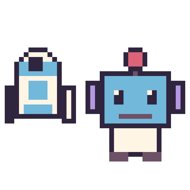 Modèle de pixel art R2-D2 mini et Robot sur une grille de 40 par 40 cases