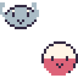 Pixel art Racaillou mini et Électrode mini, grille 32 × 32