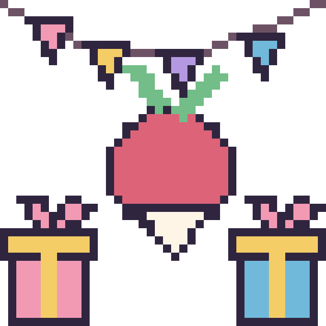Modèle de pixel art Radis pour un anniversaire sur une grille de 40 par 40 cases