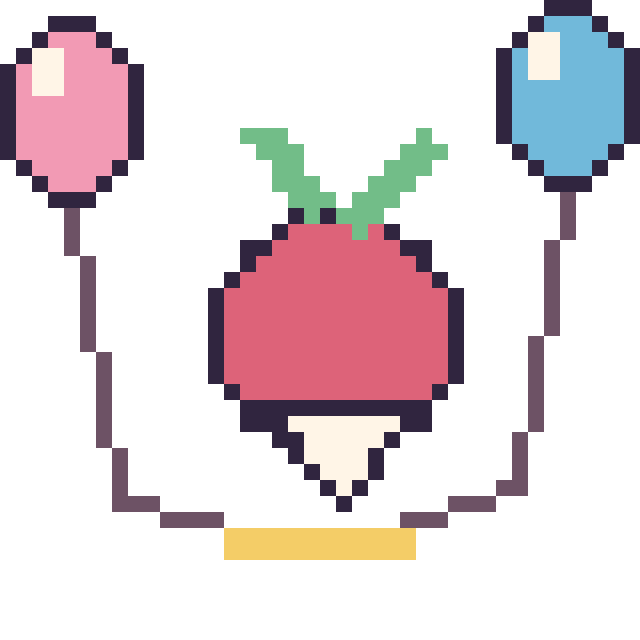 Modèle de pixel art Radis avec des ballons sur une grille de 40 par 40 cases