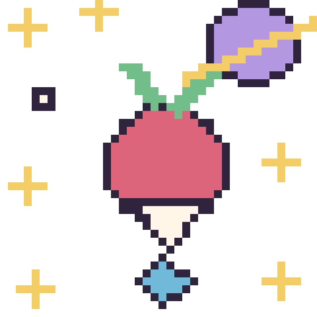 Modèle de pixel art Radis dans l’espace sur une grille de 40 par 40 cases