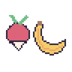 Pixel art Radis et Banane, grille 48 × 48
