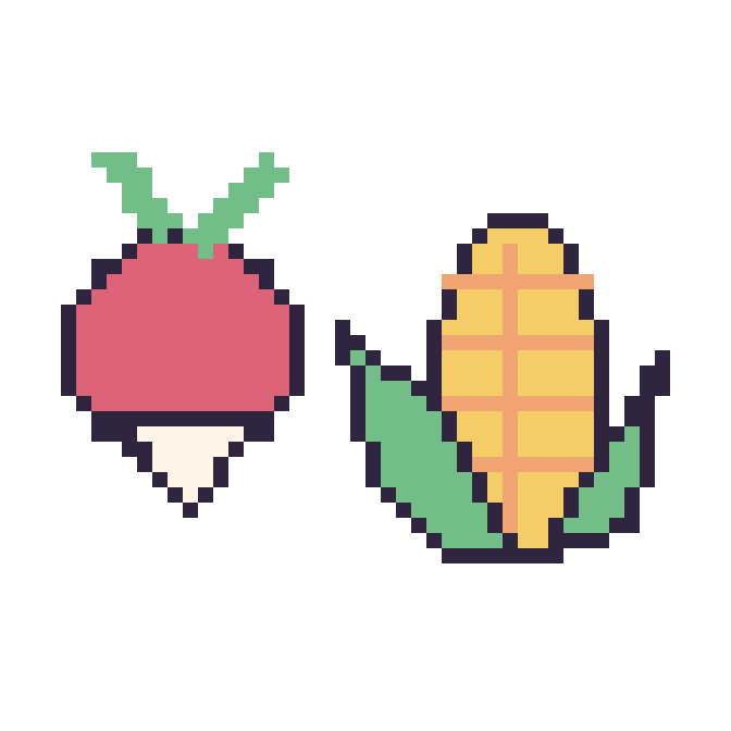 Modèle de pixel art Radis et Maïs sur une grille de 48 par 48 cases
