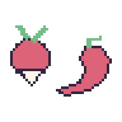 Pixel art Radis et Piment, grille 48 × 48