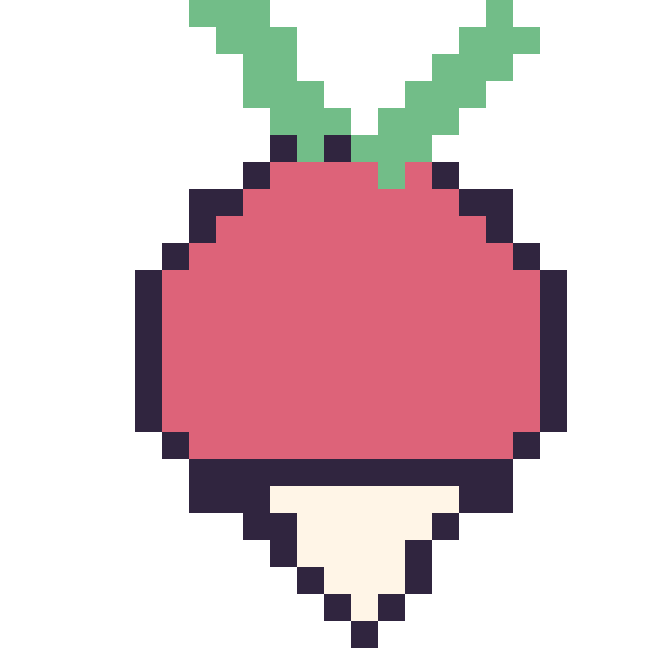 Modèle de pixel art Radis sur une grille de 24 par 24 cases