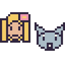 Pixel art Raiponce mini et Bourriquet mini, grille 32 × 32