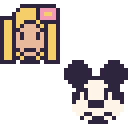 Pixel art Raiponce mini et Mickey mini, grille 32 × 32