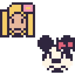 Pixel art Raiponce mini et Minnie mini, grille 32 × 32