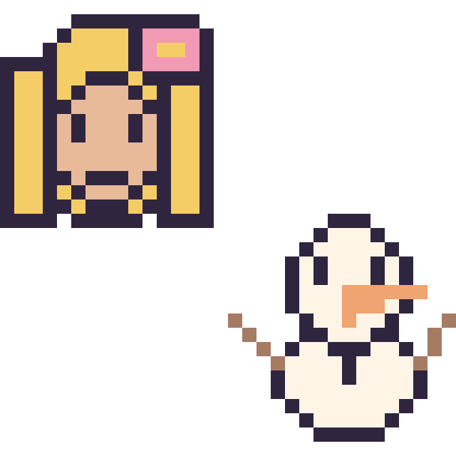 Modèle de pixel art Raiponce mini et Olaf mini sur une grille de 32 par 32 cases