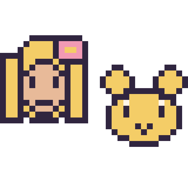 Modèle de pixel art Raiponce mini et Winnie l’ourson mini sur une grille de 32 par 32 cases