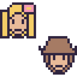 Pixel art Raiponce mini et Woody mini, grille 32 × 32