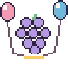 Pixel art Raisin avec des ballons, grille 40 × 40