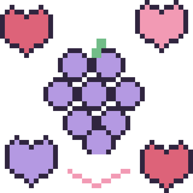 Modèle de pixel art Raisin avec des cœurs sur une grille de 40 par 40 cases