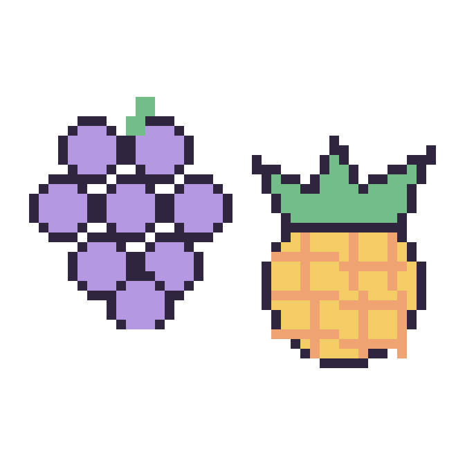 Modèle de pixel art Raisin et Ananas sur une grille de 48 par 48 cases