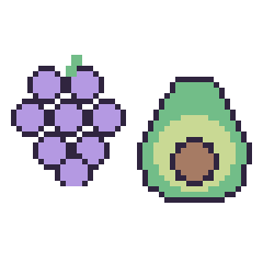 Pixel art Raisin et Avocat, grille 48 × 48