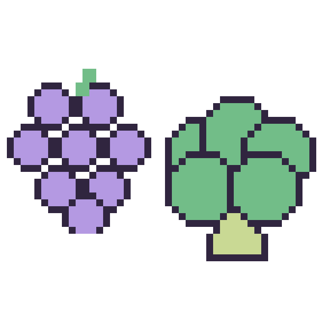 Modèle de pixel art Raisin et Brocoli sur une grille de 48 par 48 cases