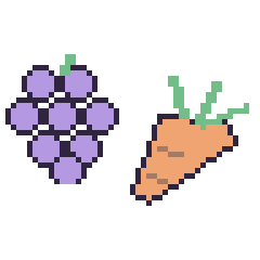 Pixel art Raisin et Carotte, grille 48 × 48