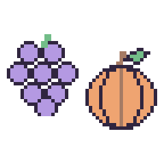 Pixel art Raisin et Citrouille, grille 48 × 48