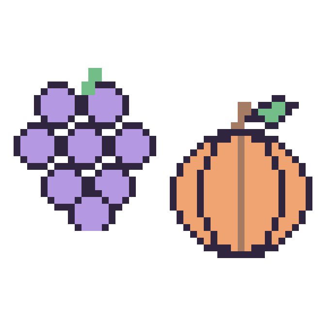 Modèle de pixel art Raisin et Citrouille sur une grille de 48 par 48 cases