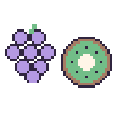 Pixel art Raisin et Kiwi, grille 48 × 48