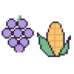 Pixel art Raisin et Maïs, grille 48 × 48