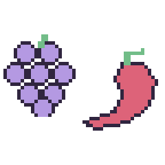 Pixel art Raisin et Piment, grille 48 × 48