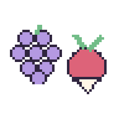 Pixel art Raisin et Radis, grille 48 × 48