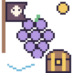 Pixel art Raisin en aventure pirate, grille 40 × 40
