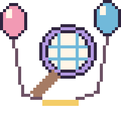 Pixel art Raquette avec des ballons, grille 40 × 40