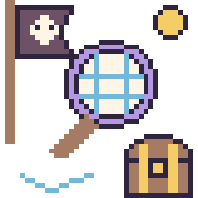Modèle de pixel art Raquette en aventure pirate sur une grille de 40 par 40 cases