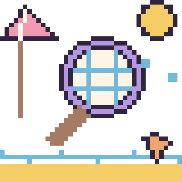 Modèle de pixel art Raquette à la plage sur une grille de 40 par 40 cases