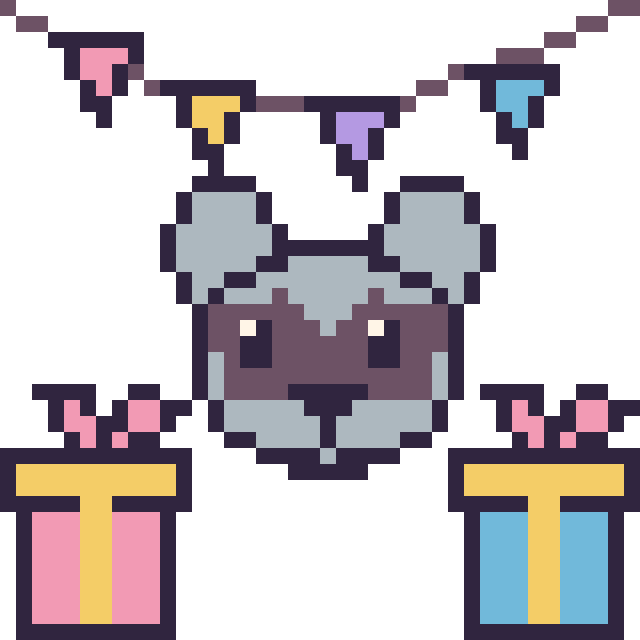 Modèle de pixel art Raton laveur pour un anniversaire sur une grille de 40 par 40 cases