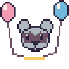 Pixel art Raton laveur avec des ballons, grille 40 × 40