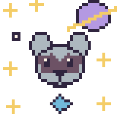 Pixel art Raton laveur dans l’espace, grille 40 × 40