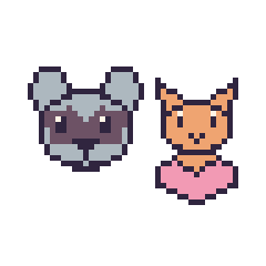 Pixel art Raton laveur et Chat avec un cœur, grille 48 × 48