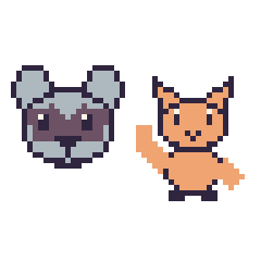 Pixel art Raton laveur et Chat qui fait coucou, grille 48 × 48