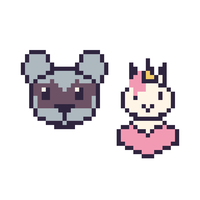 Modèle de pixel art Raton laveur et Licorne avec un cœur sur une grille de 48 par 48 cases