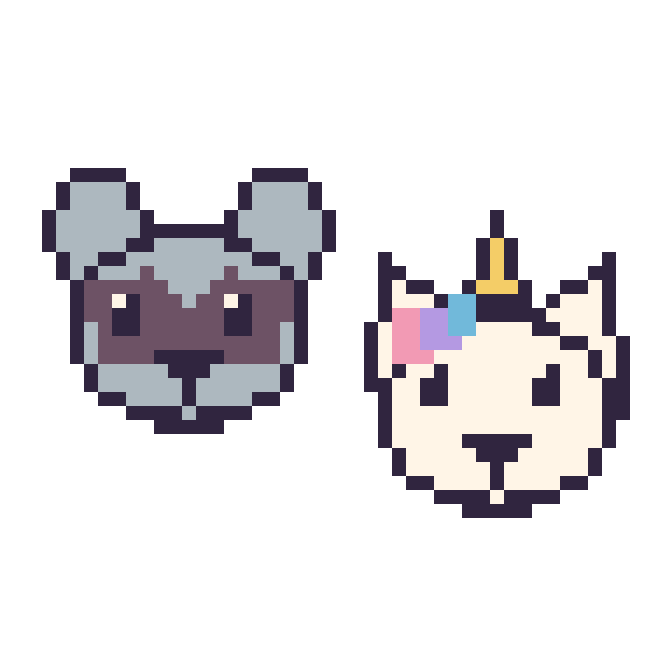 Modèle de pixel art Raton laveur et Licorne sur une grille de 48 par 48 cases