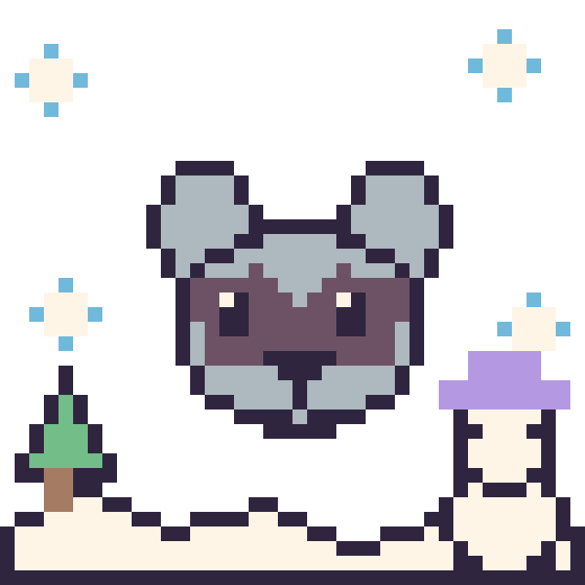 Modèle de pixel art Raton laveur en hiver sur une grille de 40 par 40 cases