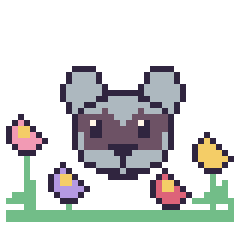 Pixel art Raton laveur dans le jardin, grille 40 × 40