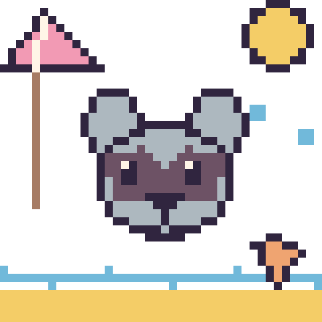 Modèle de pixel art Raton laveur à la plage sur une grille de 40 par 40 cases
