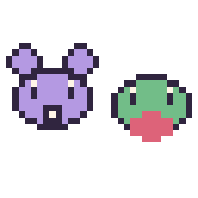 Modèle de pixel art Rattata mini et Arcko mini sur une grille de 32 par 32 cases