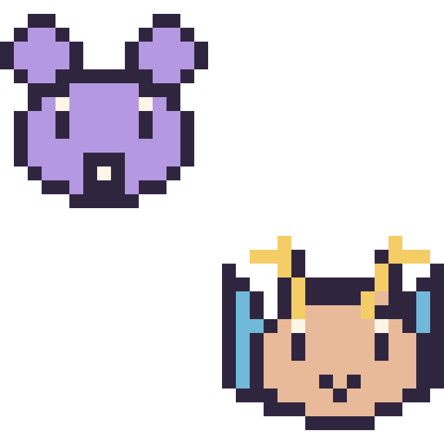 Modèle de pixel art Rattata mini et Dracolosse mini sur une grille de 32 par 32 cases