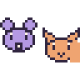 Pixel art Rattata mini et Goupix mini, grille 32 × 32