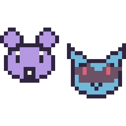 Pixel art Rattata mini et Lucario mini, grille 32 × 32