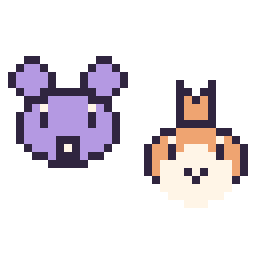 Pixel art Rattata mini et Poussifeu mini, grille 32 × 32