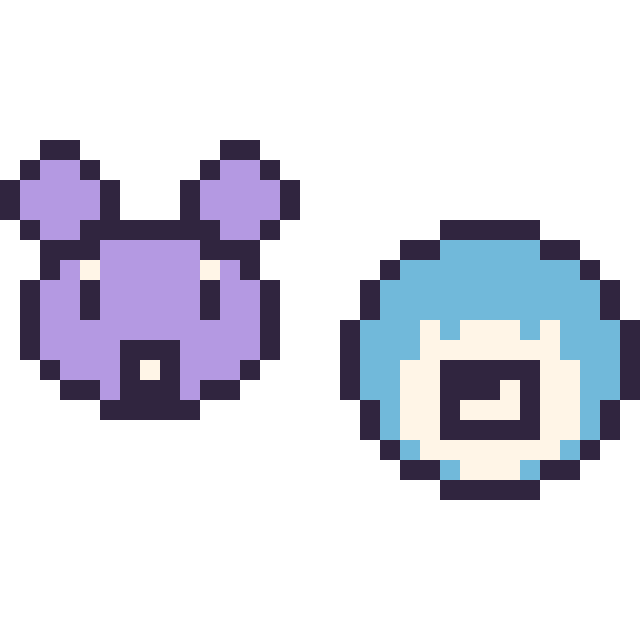 Modèle de pixel art Rattata mini et Ptitard mini sur une grille de 32 par 32 cases