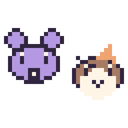 Pixel art Rattata mini et Roucool mini, grille 32 × 32