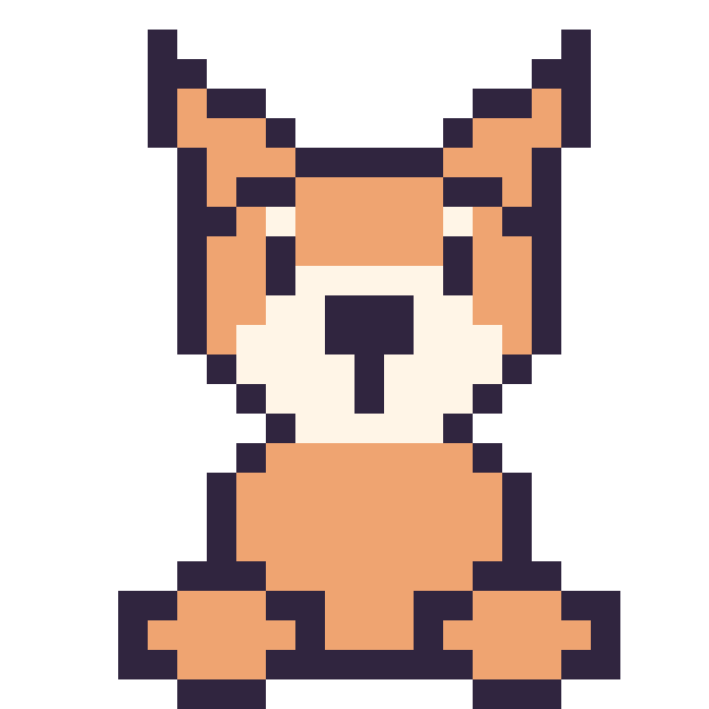 Modèle de pixel art Renard assis sur une grille de 24 par 24 cases