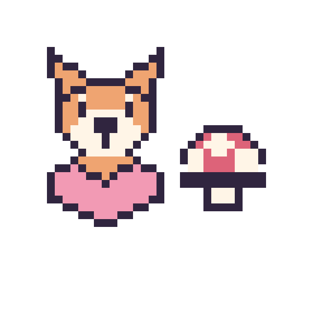 Modèle de pixel art Renard avec un cœur et Champignon simple 12 × 12 sur une grille de 40 par 40 cases
